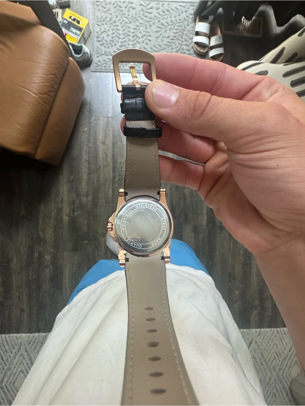 Men's Rose Gold Mechanical-Style Watch with Black Strap